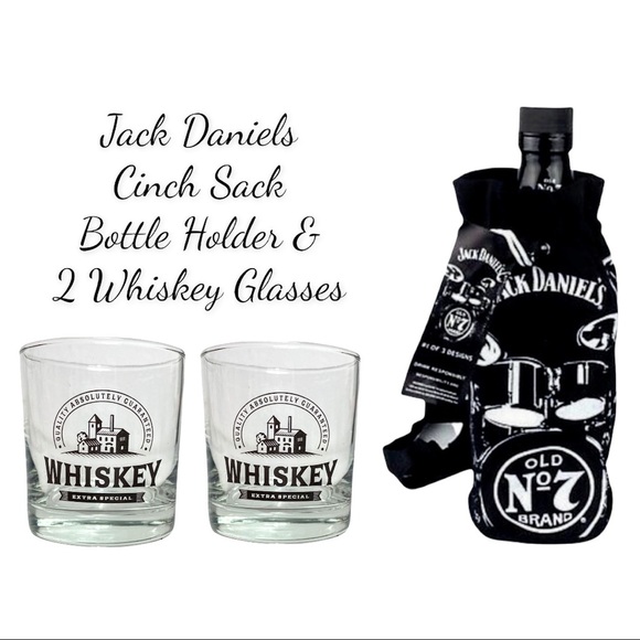 NWT Jack Daniels Cinch Sack Bottle Holder Music Series Drum Kit & 2 Glasses - Picture 1 of 16